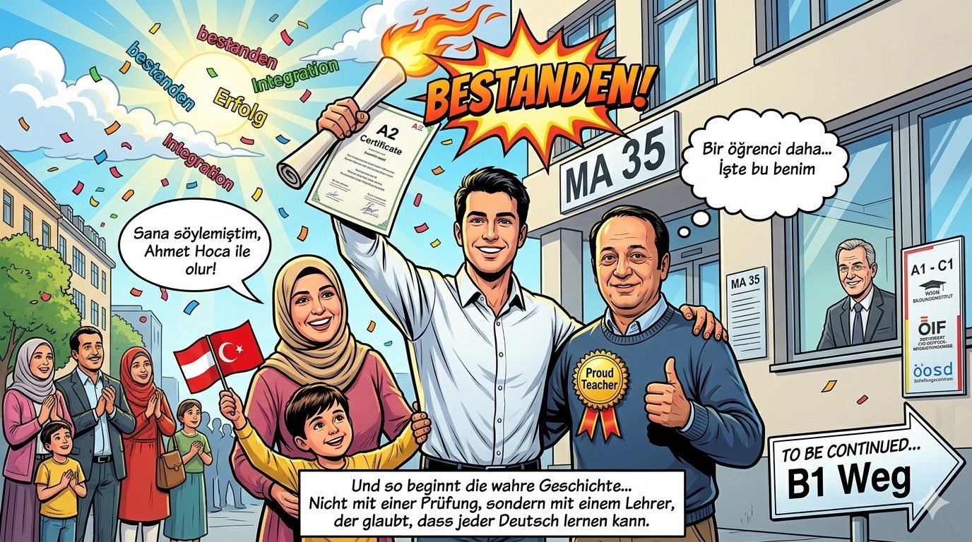 SZ A2 Prüfung bestanden Wien MA 35 – WWN Bildungsinstitut Schüler mit Zertifikat, türkischsprachiger Lehrer, Almanca s?nav ba?ar?s? Viyana